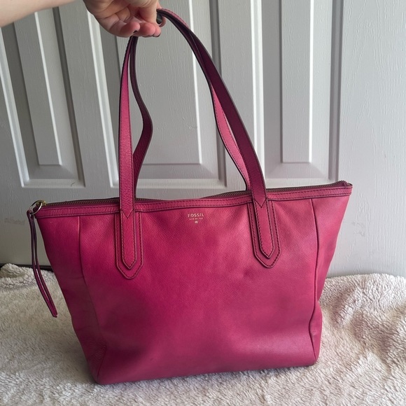 FOSSIL Magenta Leather SYDNEY Tote Bag Purse - Picture 1 of 16